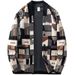 Retro Contrast-Color Stand Collar Knit Cardigan – Jacquard Pattern Men’s Sweater (Polyester, Machine Washable, Wrinkle-Free, )_viptrois.com