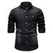 2025 Spring New Product European Casual Solid Color Men's Long Sleeve Denim Shirt Men_viptrois.com