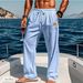 Men's Autumn Drawstring Elastic Waist Straight Leg Trousers Comfortable Breathable Outdoor Beach Casual Wear_viptrois.com