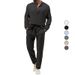 Men's Clothing Foreign Trade Hot Sale 2025 Spring And Autumn Men's Solid Color Casual T Shirt Long Sleeved Shirt Trousers Suit_viptrois.com