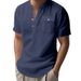 Cross-border Independent Station New American Linen Men's T-shirt Casual Fit Stand-up Collar Commuter Tooling Short-sleeved Henry Shirt_viptrois.com