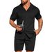 2025 Men's Lapel Cardigan And Two-Piece Set Summer Solid Color Casual Fashion Short Sleeve Shorts_viptrois.com