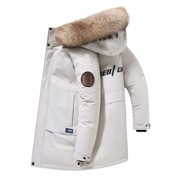 Men's Clothing Down Jacket Mid Length Parka Raccoon Fur Collar Removable White Duck Down Filling Hooded Men's Jacket_viptrois.com