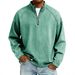 Men's Retro Long Sleeve T-Shirt - Stand Collar Half-Zip Pullover With Raglan Sleeves (Black, Grey, Olive, 10 Colors)_viptrois.com