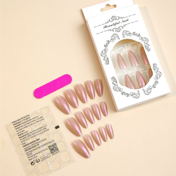 Electroplating Nail Art Almond Nail Finished Product Detachable High End Wearable Nail Art Finished Product Solid Color Wearable Nail_viptrois.com