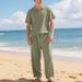 Men's Linen Set Short Sleeve Loose Collar Casual Sports Pants Independence Day Arrival Summer_viptrois.com