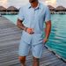 Men's Clothing Casual Short Sleeved Summer Solid Color Tops Suit_viptrois.com