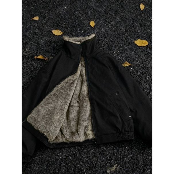 Reversible Mountain Eagle For Men, Winter American Style Heavyweight Fleece-Lined Thickened Flight Jacket With Lamb Wool_viptrois.com