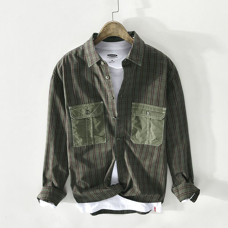 Autumn New Men's Casual Long Sleeved Checkered Cotton Shirt Jacket_viptrois.com