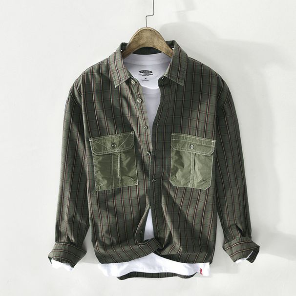 Autumn New Men's Casual Long Sleeved Checkered Cotton Shirt Jacket_viptrois.com