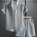 Men's Casual Sport Short Sleeve Shirt & Shorts Set - Summer Comfort Lounge Wear Outfit Lightweight & Breathable Fabric_viptrois.com