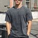 Men's Casual Sports Top Trendy Washed Distressed Cotton Loose Fit Tee Short Sleeve Spring Summer_viptrois.com