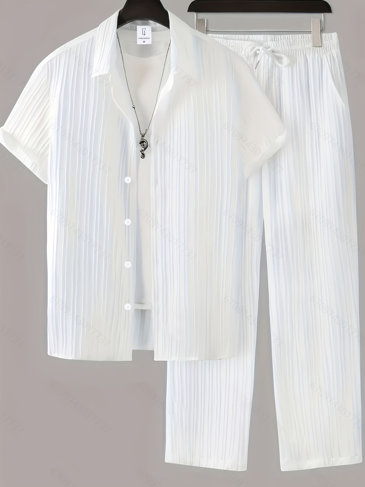 Men's Ribbed Short Sleeve Suit Set - Breathable Summer Office & Casual Outfit (Dark Gray, S-XXL)_viptrois.com
