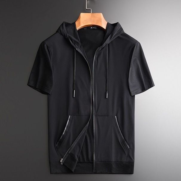 Men's Summer Short Sleeve T-Shirt Hooded Cardigan Loose plus Size Half Sleeve Breathable Quick Drying Thin High End Hoodie_viptrois.com