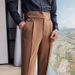 Men's Slim Fit High Waist Dress Pants - Straight Leg Business Casual Trousers In Black, White & Brown_viptrois.com
