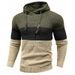 Men's Jacquard Hooded Sweatshirt | Color-Block Pullover With Fleece Lining | Autumn Streetwear Essential (Wine Red, Army Green, Navy,)_viptrois.com