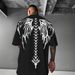 Men's Clothing Summer New Japanese Retro Suede Short Sleeved Men's T Shirt Solid Color Back Print Round Neck Short Sleeves_viptrois.com