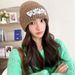 Instagram style woolen with simple letters embroidered warmth ear protection, versatile knitted autumn and winter, hat_viptrois.com
