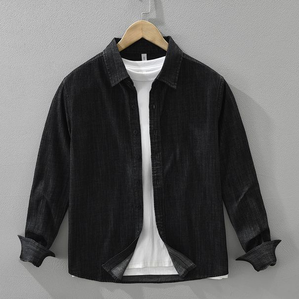 Retro Denim Long Sleeved Shirt For Men, Fashionable And Versatile, Artistic And Casual Loose Top_viptrois.com
