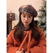Small niche beret women's new color grid fresh bud woolen painter pumpkin hat_viptrois.com