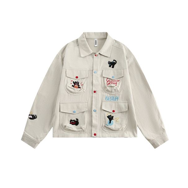 Yi Dao Ancient 2025 Spring New Trendy Brand Fun Cat Embroidery Cowboy Coat Men's Design Sense Short Jacket_viptrois.com