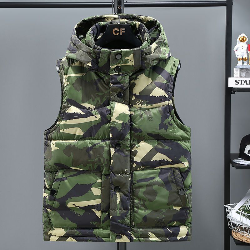 Outdoor Winter Men's Camouflage Down Cotton Vest Teen Student Thickened Vest Korean Version Versatile Couple Jacket_viptrois.com