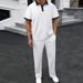 Men's Summer Collection Jacquard Lapel Two-Tone Polo Shirt Short-Sleeved & Long Pants Set European & American Style_viptrois.com