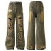 Men's Post-Apocalyptic Style Distressed Denim Jeans High-Waisted Straight Leg Wide Leg Baggy Trousers For Retro Streetwear_viptrois.com