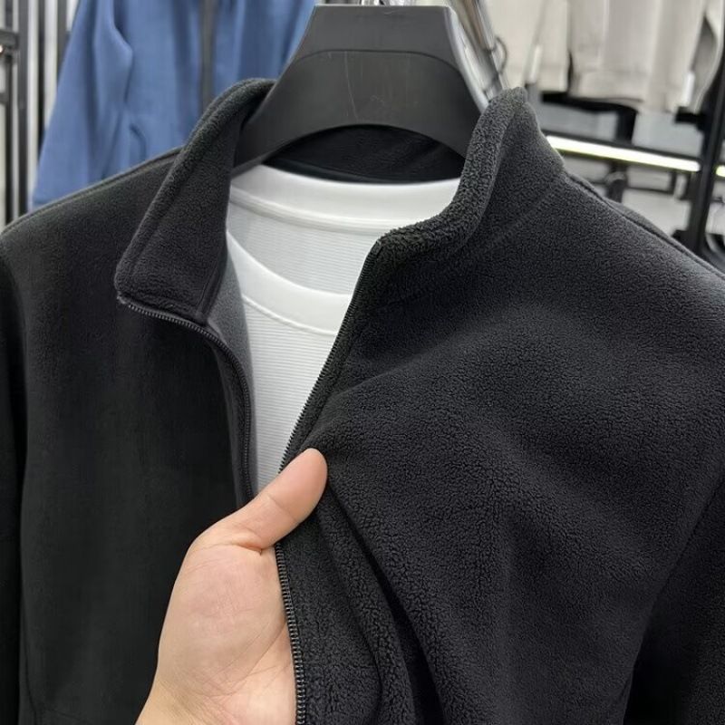 Men's Clothing Fleece Sweatshirt With Stand Up Collar And Zip Up Design, Perfect For Autumn And Winter. Thickened And Warm Fleece Solid Color Jacket._viptrois.com