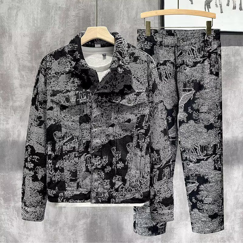 Men's Embroidered Denim Jacket - Vintage Casual Coat With Stylish Design, Comfortable Fit For Everyday Wear_viptrois.com