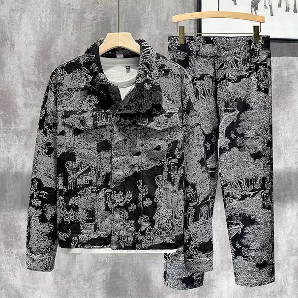 Men's Embroidered Denim Jacket - Vintage Casual Coat With Stylish Design, Comfortable Fit For Everyday Wear_viptrois.com