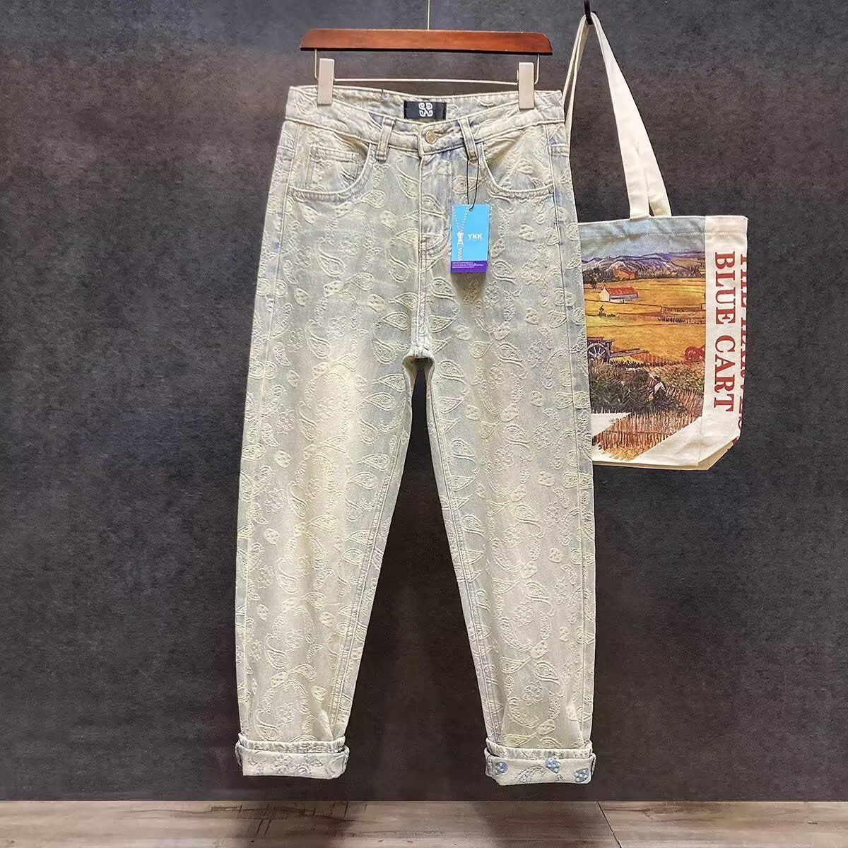Men's Relaxed Fit Denim Jeans - Casual Wide-Leg Trousers, Washed Blue, Straight Cut, Comfortable Cotton Blend (S-3xl)_viptrois.com