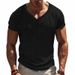 Yama American Style Summer Men's V-Neck Linen Bamboo Loose Breathable Casual Tough Guy Henry Short Sleeve_viptrois.com