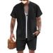 2025d New Summer Men's Shirt Casual Henley Collar Pocket Short Sleeve Shorts Beach Set_viptrois.com