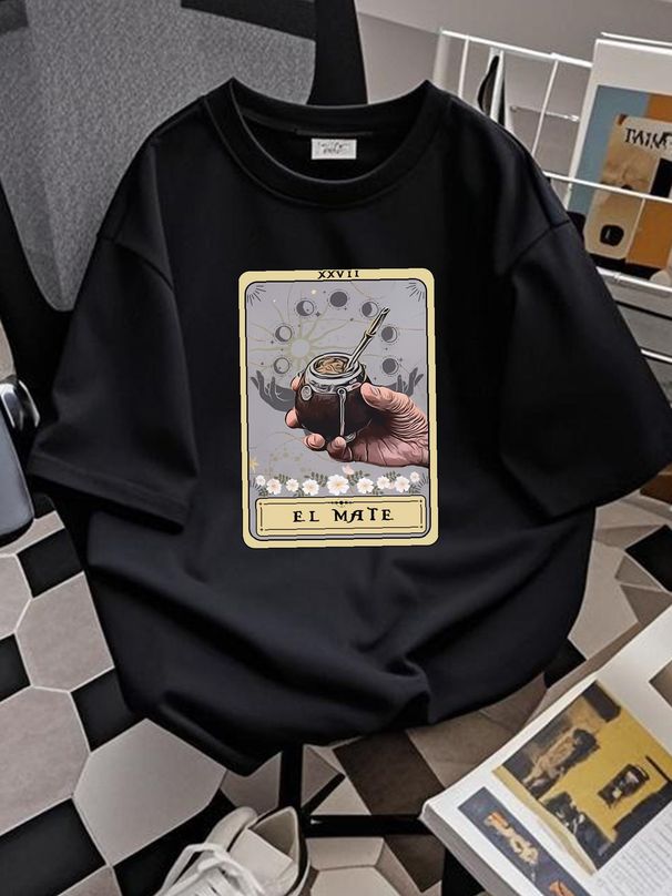Yerba Mate T Shirt El Tarot Card Lover Plant Homme Soft Stretched Stylish Casual Breathable Top For Everyday Wear Slightly Summer Unisex Versatile_viptrois.com
