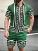 Men's Clothing Men's Striped Casual Digital Printing Suit Short Sleeved Shirt Men's Beach Pants Suit_viptrois.com