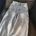 Men’s Clothing Large Size Washed Letter Print Straight Jeans New Style Niche Loose Design Drape Casual Trousers_viptrois.com