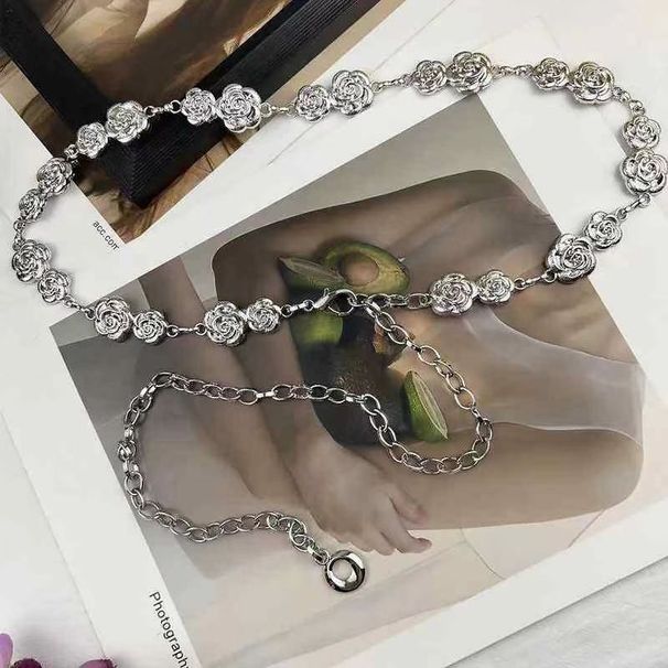 925 Silver Rose Waist Chain - Adjustable Floral Belt For Dresses & Jeans, Boho Chic Jewelry_viptrois.com