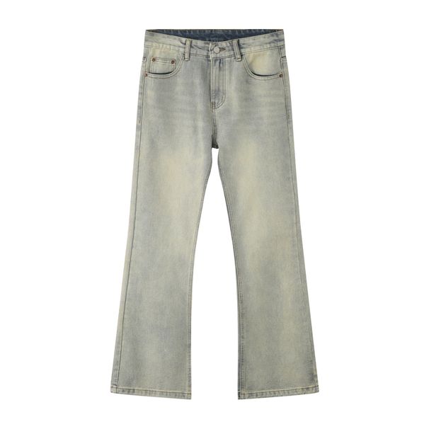 Camour | American Street Vibe Distressed Mud Yellow Micro Flared Jeans For Men And Women, Versatile Straight Leg Floor_viptrois.com