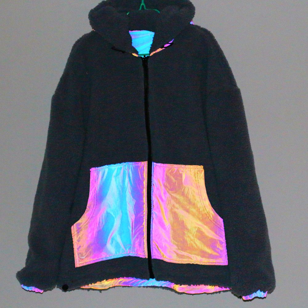 Men's Clothing functional style lambskin double sided wear colorful reflective jacket men and women ins thickened large size coat_viptrois.com