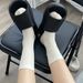 Postpartum Socks, Men's And Women's Medium Length Pure Cotton Socks, Summer Thin Style Ins Trend Black And White Solid Color Stacked Socks_viptrois.com