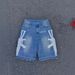 Men's Clothing Washed Hip Hop Letter Printing Men's And Women's Shorts Casual Loose Denim Shorts_viptrois.com