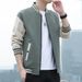 Men's Button Decoration Trendy Youth Popular Zipper Outer Wear Baseball Collar Striped Closed Sleeve Long Sleeve Autumn Trend Jacket_viptrois.com