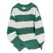Men's Clothing Women's Round Neck Cutout Striped Sweater Autumn Thin Knit Base Layer Top Loose Fit Short For Formal & Casual_viptrois.com