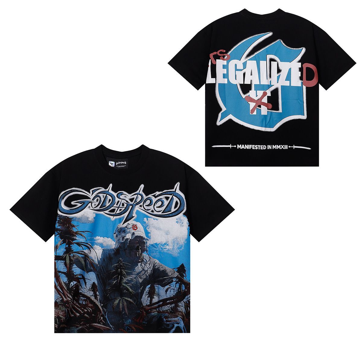 American Fashion High-Quality Street Retro Skull Print Loose Fit Trendy Unisex Short Sleeve T-Shirt_viptrois.com