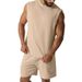 Independent Station Cross-border New Summer Sleeveless Sports Suit Men's Casual Thin Top Solid Color Vest Two-piece Set Men's_viptrois.com