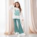 Mother & Kids INS Girls Girls Floral And Slogan Pattern Drop Shoulder Pullover And Flared Pants Two Piece Set_viptrois.com