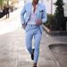 Men's Clothing Men's Suit Two Piece Suit One Button Linen Cotton Linen Solid Color Suit Men_viptrois.com