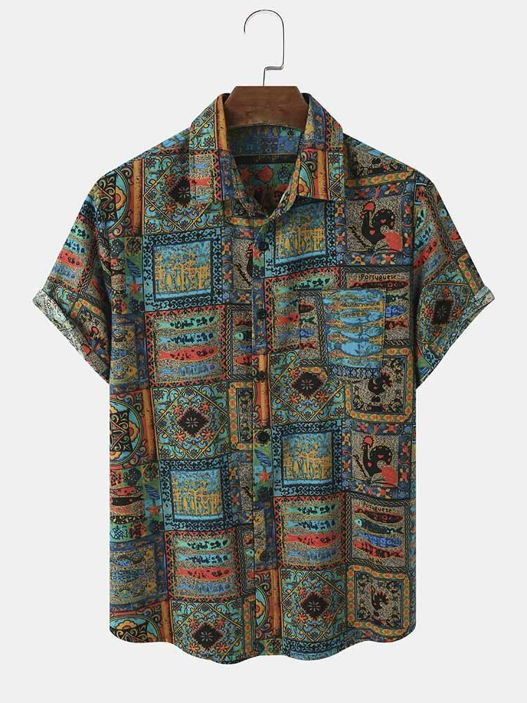 Men's Clothing Short Sleeve Ethnic Style Tribal Animal Print Shirt_viptrois.com
