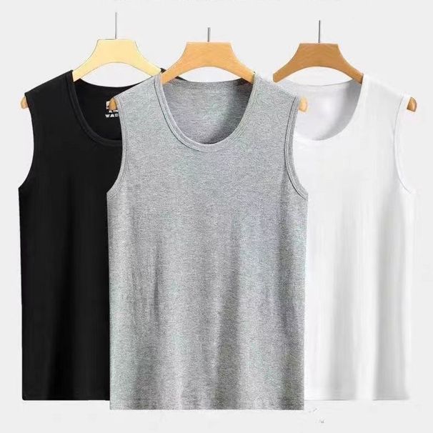 Men's Wide Shoulder Vest Sports Sleeveless T-Shirt Round Neck Loose Base Shirt Solid Color Breathable_viptrois.com